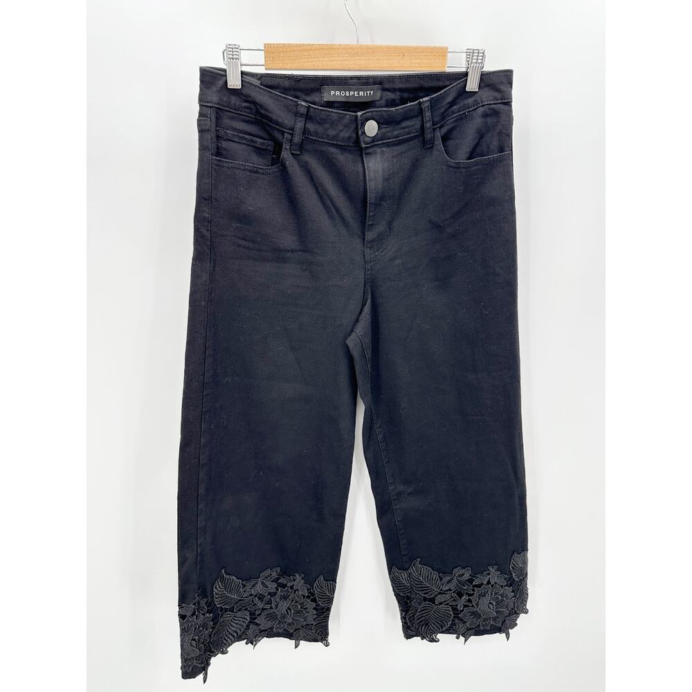 Prosperity Jeans Women 31 Black Denimβ Wide Leg Embroidered Cotton Blend